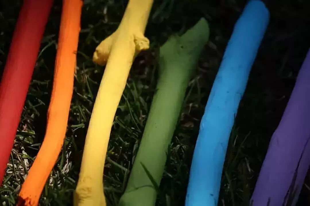 Cut the collected branches into similar lengths and paint them with bright colors