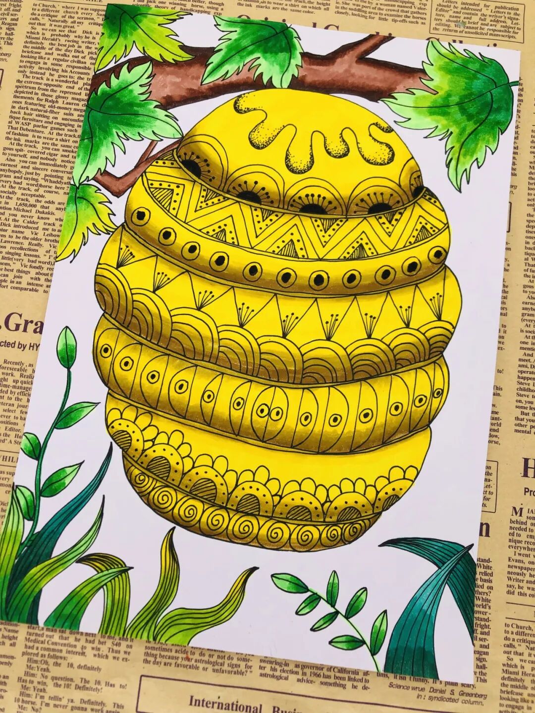 Continue to draw the background with watercolor pens