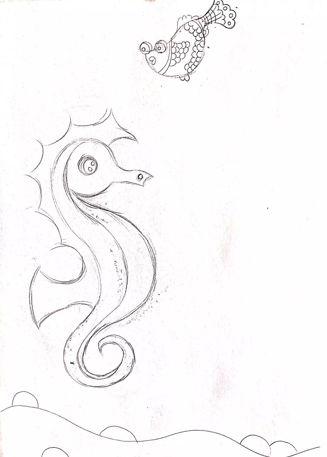 Draw a round eye for the seahorse